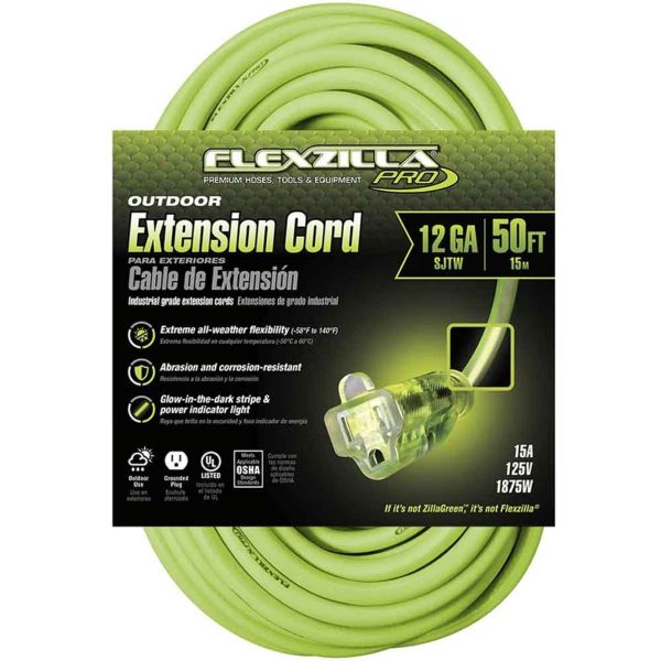 Legacy FZ512830 Flexzilla® Pro Extension Cord, 12/3 AWG SJTW, 50', Outdoor,  Lighted Plug