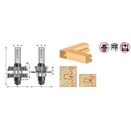 Amana Tool 55432 Carbide Tipped InStile & Rail Straight w/ Bevel 18 Deg x 1-7/8 D x 5/8 to 1-1/8 CH x 1/2 Inch SHK w/ Lower BB Adjustable Router Bit Set for Plywood