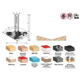 Amana RC-1107 Insert V-Groove 130 Deg x 1/2 x 1/2 Inch Shank CNC