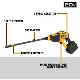 DeWalt DCPW550P1 Cordless Pressure Washer, Power Cleaner, 550-PSI, 1.0 GPM, 