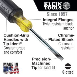 Klein 602-3 Screwdriver Cushn-Grip HD Round-Shank Keystone 7/32"x3"