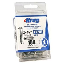 Kreg SML-F125S5-100 Stainless Steel Pocket Hole Screws 1-1/4 in. Washer Head #7 Fine (100 Count)