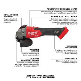 Milwaukee 2889-20 M18 FUEL™ 4-1/2" / 5" Variable Speed Braking Grinder, Slide Switch Lock-On - Bare Tool