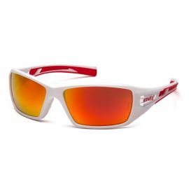 Pyramex Safety SWR10455D VELAR Safety Glasses Sky Red Mirror Lens with White and Red Frame 1-pair