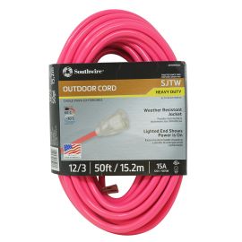 Southwire 2578SW000A 12/3 Heavy-Duty 15-Amp SJTW High Visibility General Purpose Extension Cord with Lighted End, 50 ft.