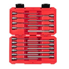 Tekton 3/8 Inch Drive Long Hex Bit Socket Set, 19-Piece (1/8-3/8 in., 3-10 mm)