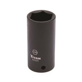 Titan 42334 Impact Socket, Steel, Black, 1/2 in. Drive, 6-Point, Deep Well, 1 1/16 in.