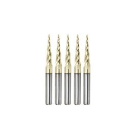 Amana Tool 46282-5, 5-Pack CNC 2D and 3D Carving 5.4 Deg Tapered Angle Ball Nose x 1/16 D x 1/32 R x 1 CH x 1/4 SHK x 3 Inch Long x 4 Flute SC ZrN Coated Upcut Router Bits