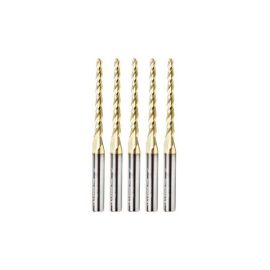 Amana Tool 46284-5, 5-Pack CNC 2D and 3D Carving 1 Deg Tapered Angle Ball Nose x 1/8 D x 1/16 R x 1-1/2 CH x 1/4 SHK x 3 Inch Long x 3 Flute SC ZrN Coated Upcut Router Bits
