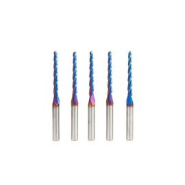 Amana Tool 46284-K-5, 5-Pack CNC Spektra Extreme Tool Life Coated SC 2D and 3D Carving 1 Deg Tapered Angle Ball Nose x 1/8 D x 1/16 R x 1-1/2 CH x 1/4 SHK x 3 Inch Long x 3 Flute Router Bit