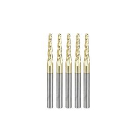Amana Tool 46286-5, 5-Pack CNC 2D and 3D Carving 3.6 Deg Tapered Angle Ball Nose x 1/8 D x 1/16 R x 1 CH x 1/4 SHK x 3 Inch Long x 3 Flute SC ZrN Coated Upcut Router Bits