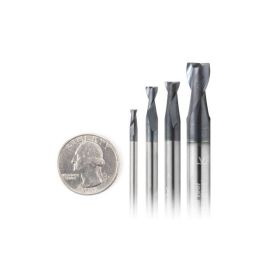Amana Tool AMS-154 4-Pack Spiral 1/8, 3/16, 1/4, and 3/8 D, Stainless Steel & Non-Ferrous Metal Cutting with AlTiN Coating Upcut Router Bit / 45 Deg Corner Chamfer End Mill