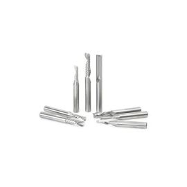 Amana Tool AMS-165 8-Pc CNC Plastic Cutting Solid Carbide Spiral O Flute 1/4 SHK SHK Router Bit Collection