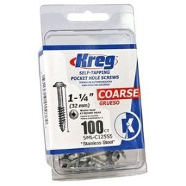 Kreg SML-C125S5-100 Stainless Steel Pocket Hole Screws 1-1/4" Washer Head #8 Coarse (100 Count)