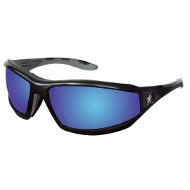 MCR Safety RP218B Safety Glasses, RP2 Series, Black frame with Blue Mirror Lenses