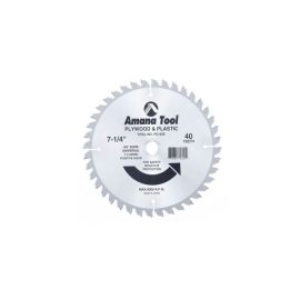 Amana Tool PC-620 Carbide Tipped Plywood & Plastic 7-1/4 Inch D x 40T TCG, 5/8 - Universal Bore, Circular Saw Blade