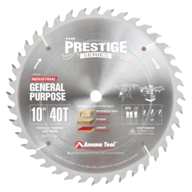 Amana Tool PR1040 Carbide Tipped Prestige 10 Inch D 40T ATB, 18 Deg, 5/8 Bore, Circular Saw Blade